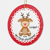 Weihnachts-Kleines Rentier-Baby Keramik Ornament (Links)