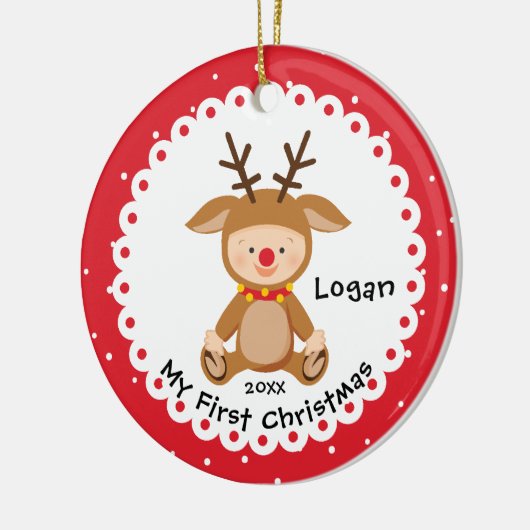 Weihnachts-Kleines Rentier-Baby Keramik Ornament (Links)