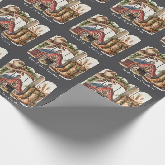 Weihnachts Kleinstadt Retro Western Cowgirl Stiefe Geschenkpapier (Ecke)