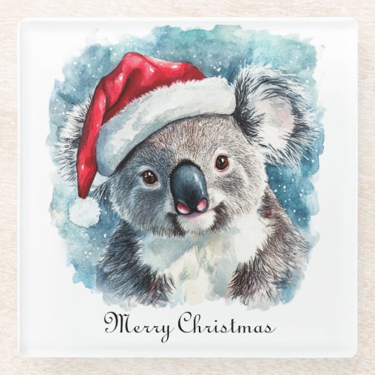Weihnachts-Koala, anpassbar Glasuntersetzer (Vorderseite)
