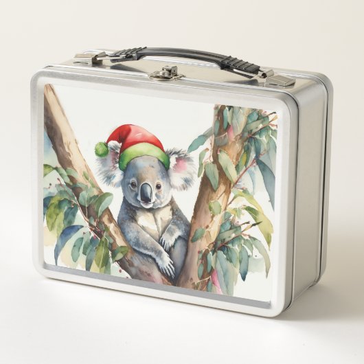 Weihnachts-Koala-Weihnachtsmannmütze Metall Brotdose (Vorderseite)