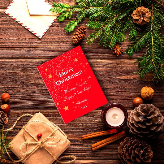 Weihnachts Konfetti goldene Sterne grüne rote Post Postkarte