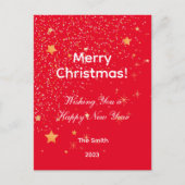 Weihnachts Konfetti goldene Sterne grüne rote Post Postkarte (Vorderseite)