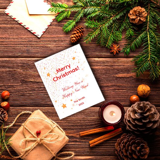 Weihnachts Konfetti goldene Sterne weiße rote Post Postkarte