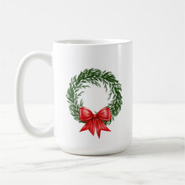 Weihnachts-Kranz-Kaffeetasse mit roter Schleife Kaffeetasse