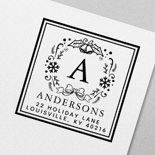 Weihnachts-Kranz-Monogramm Winter-Feiertags-Adress Permastempel