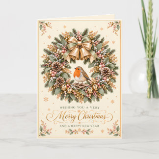 Weihnachts-Kränzchen Rotkehlchen Rosa Gold Schlauc Feiertagskarte