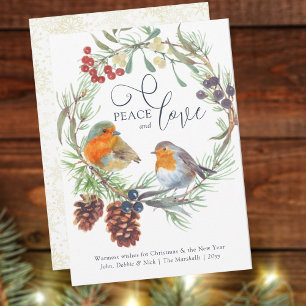 Weihnachts-Kränze mit Robin, Mistel und Kiefer im  Feiertagskarte