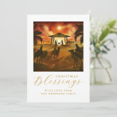 Weihnachts-Krippe Blessing-Gold-Script Feiertagskarte (Stehend Vorderseite)