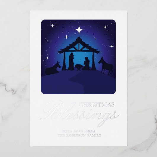 Weihnachts-Krippe Christliche Segnung Folieneinladung (Vorderseite)