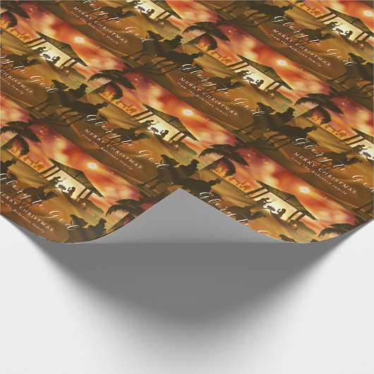 Weihnachts Krippe Ruhm zu Gott Gold Script Geschenkpapier (Ecke)