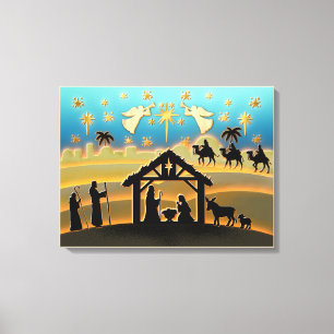 Weihnachts-Krippen-Baby Jesus in der Kippenszene Leinwanddruck