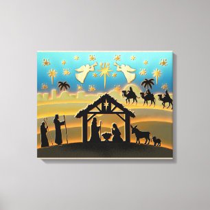 Weihnachts-Krippen-Baby Jesus in der Kippenszene Leinwanddruck