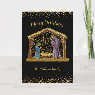 Weihnachts-Krippen-Motiv Schwarz Gold Typografie Feiertagskarte