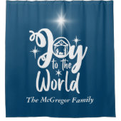 Weihnachts-Krippenfreude für die Welt Blau und Wei Duschvorhang (Vorderseite)