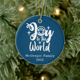 Weihnachts-Krippenfreude für die Welt Blau und Wei Keramik Ornament