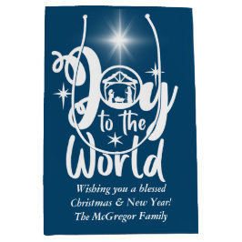 Weihnachts-Krippenfreude für die Welt Blau und Wei Mittlere Geschenktüte