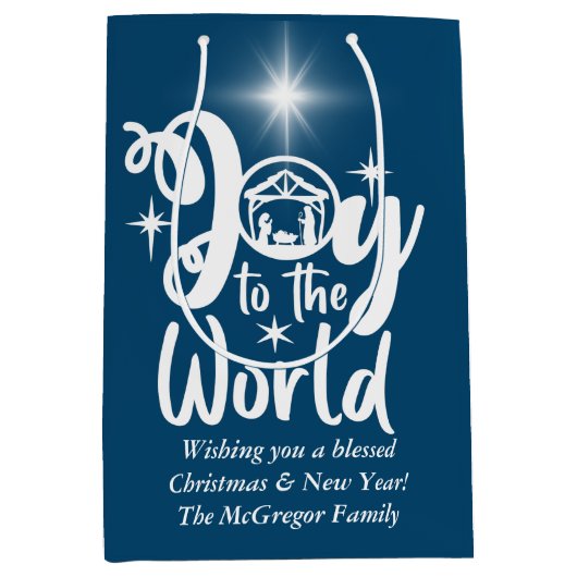 Weihnachts-Krippenfreude für die Welt Blau und Wei Mittlere Geschenktüte (Vorderseite)