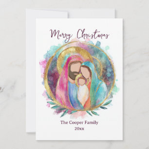 Weihnachts-Krippenszene Aquarell und Gold Feiertagskarte