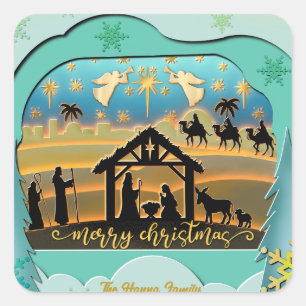 Weihnachts-Krippenszene Stock Illustration Quadratischer Aufkleber