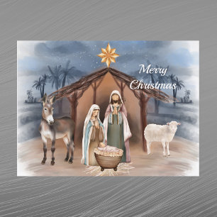Weihnachts-Krippentiere Christliche Aquarellmalere Feiertagspostkarte