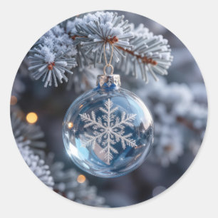 Weihnachts-Kristall-Schneeflocken-Ornament Runder Aufkleber