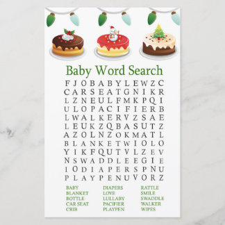 Weihnachts-Kuchen Baby Dusche Word Search Game