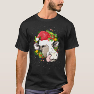 Weihnachts-Kuhkopf-Kranz Kuh mit Weihnachtsmann-Hu T-Shirt