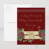 Weihnachts-Kunst auf Burgund Feiertagspostkarte (Vorne/Hinten)