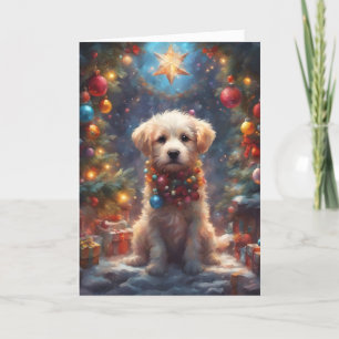 Weihnachts-Labradoodle-Welpenkunstkarte Feiertagskarte