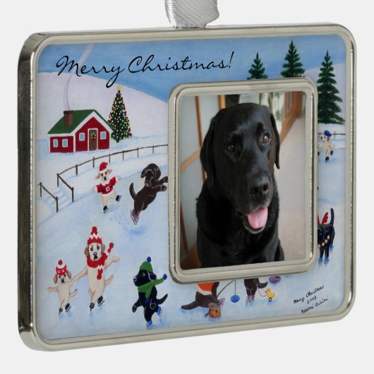 Weihnachts-Labrador-Fun-Malerei Rahmen-Ornament Silber (Rechts)