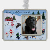 Weihnachts-Labrador-Fun-Malerei Rahmen-Ornament Silber (Vorderseite)