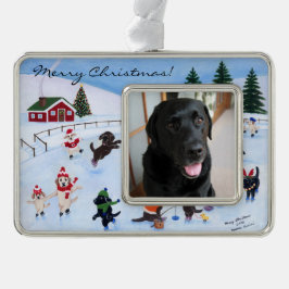 Weihnachts-Labrador-Fun-Malerei Rahmen-Ornament Silber