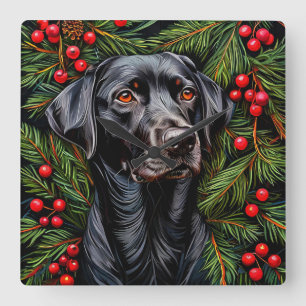 Weihnachts-Labrador-Hund Quadratische Wanduhr