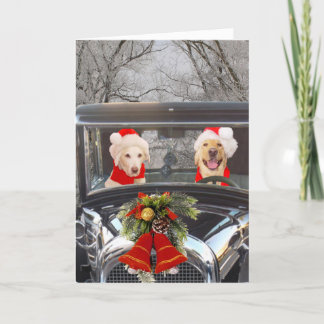 Weihnachts-Labrador im Auto Feiertagskarte