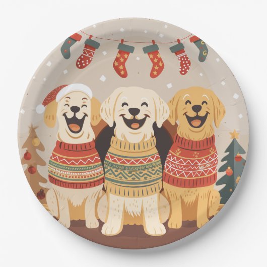 Weihnachts-Labrador Retriever Hunde Pappteller (Vorderseite)