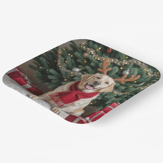 Weihnachts-Labrador Retriever mit Antlern Pappteller (Gewinkelt)