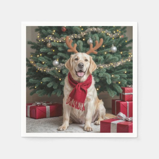 Weihnachts-Labrador Retriever mit Antlern Serviette (Vorderseite)
