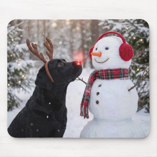 Weihnachts-Labrador Retriever mit Schneemann Mousepad (Vorne)