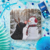 Weihnachts-Labrador Retriever mit Schneemann Pappteller (Party)