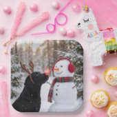 Weihnachts-Labrador Retriever mit Schneemann Pappteller (Party)