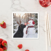 Weihnachts-Labrador Retriever mit Schneemann Serviette (Beispiel)