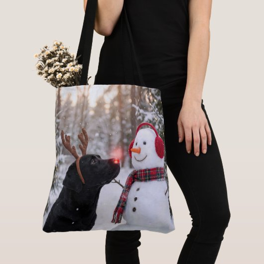 Weihnachts-Labrador Retriever mit Schneemann Tasche (Von Nahem)