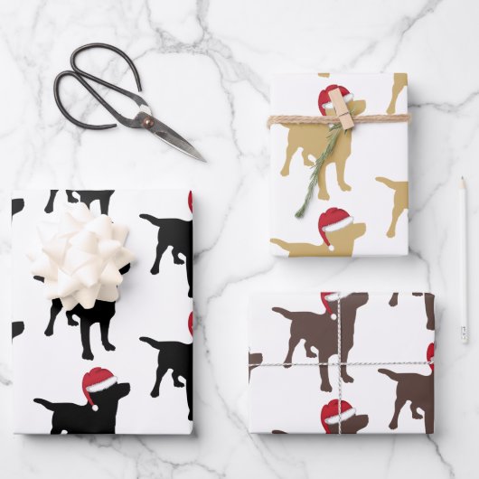 Weihnachts Labrador Schwarz Gelb und Schokolade Geschenkpapier Set (Vorderseite)
