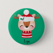 Weihnachts-Lächeln Rentier-Gesicht Button (Vorderseite)