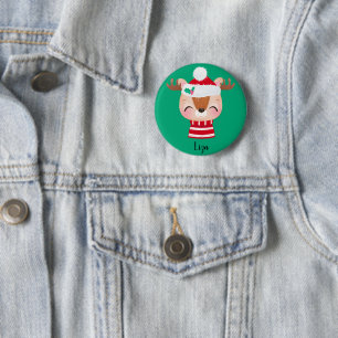 Weihnachts-Lächeln Rentier-Gesicht Button