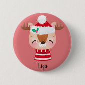 Weihnachts-Lächeln Rentier-Gesicht Button (Vorderseite)