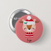 Weihnachts-Lächeln Rentier-Gesicht Button (Vorne & Hinten)