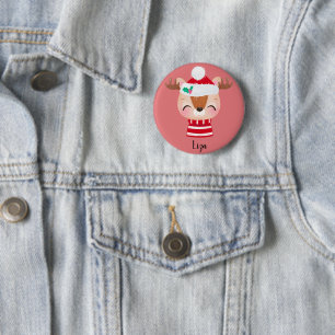 Weihnachts-Lächeln Rentier-Gesicht Button
