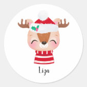 Weihnachts-Lächeln Rentier-Gesicht Runder Aufkleber (Vorderseite)
